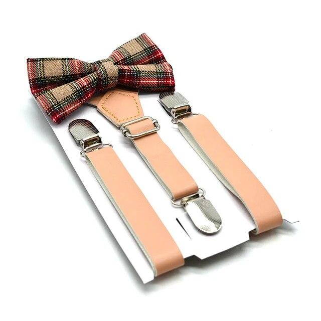 Children Bow-knot British Retro Style PU Leather Suspenders Clips Baby Kids Bow Tie Set Boys Adjustable Wedding Ties Accessories