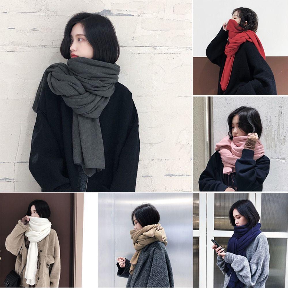 Solid Color Winter Knitted  Scarf Thick Warm Women Wrap Shawls Casual Long Scarves