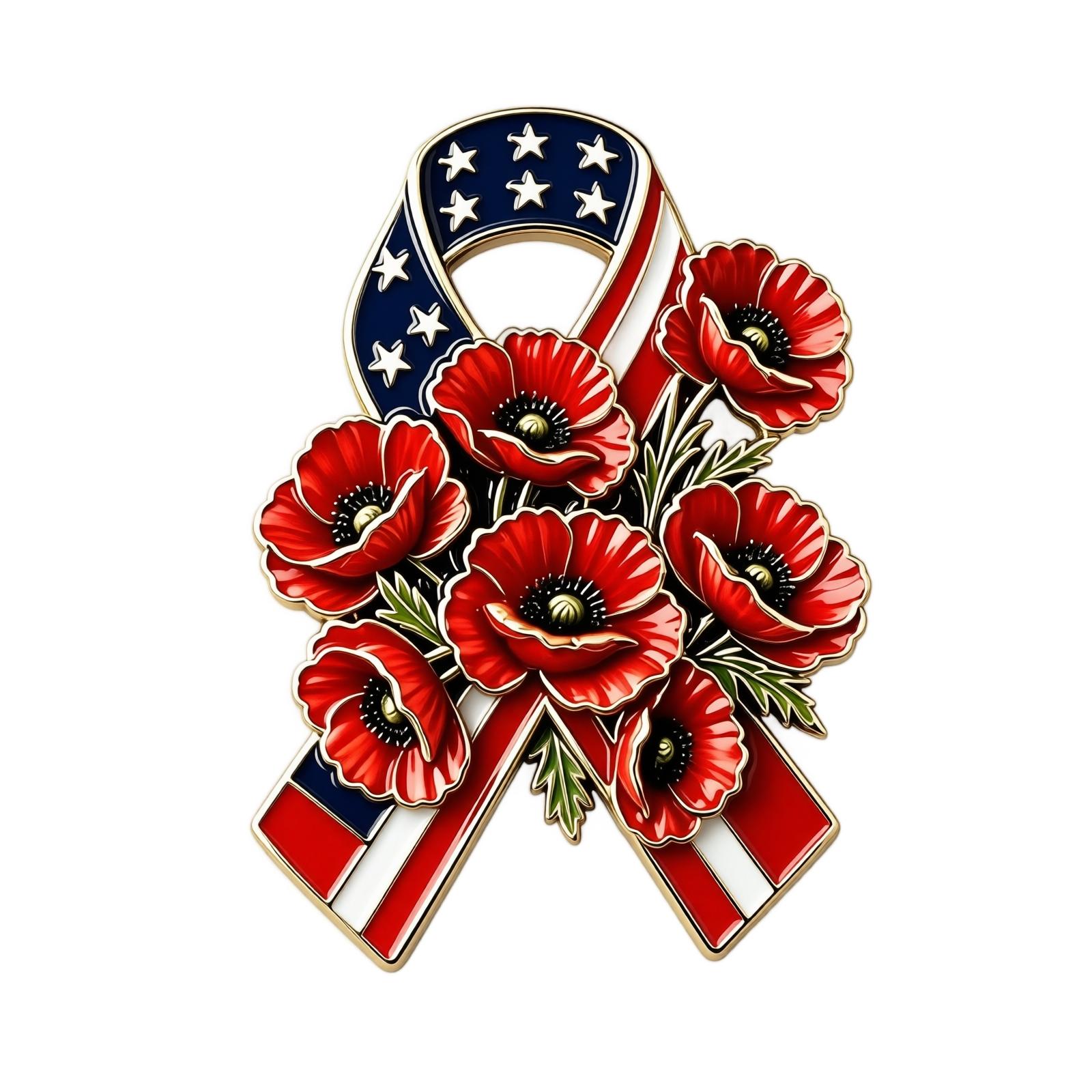 Memorial Day Poppy Flower Ribbon Lapel Pin American Flag Design Patriotic Metal Brooch for Remembrance and Tribute Accessories One Size красный