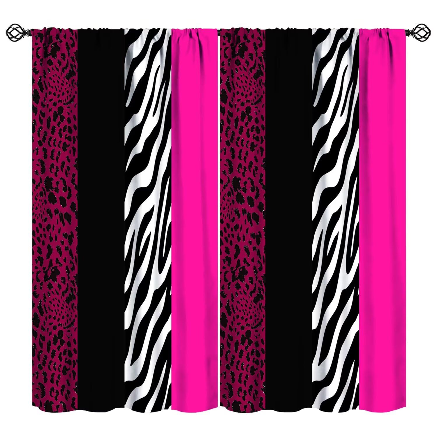 Leopard Print Curta Red And Blackcheetah Buffalo Plaid African Wildlife Brownskin Geometric Splicing Pattern Printing2 Panels 53x116cm 2pc21x46in