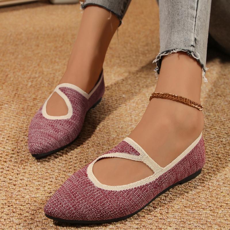 Women's Flat Shoes Autumn New Pointed Head Shallow Mouth Knitted Breathable Soft Sole Non-slip Single Shoes