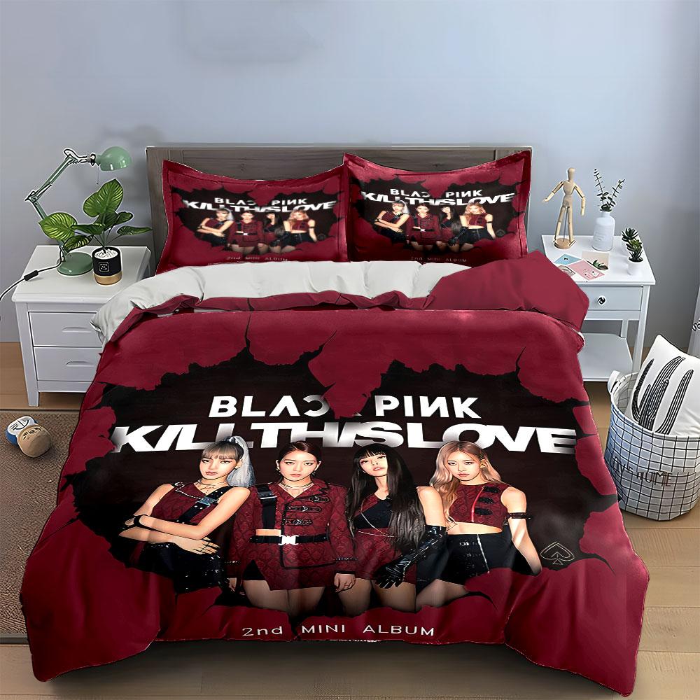 Black Red Stylish Girl Band Bedding Duvet Cover Set Duvet Cover Pillowcases (1*Duvet Cover 2*Pillowcases, without duvet insert)