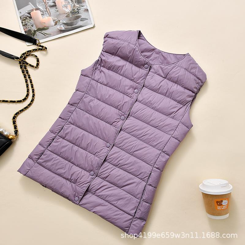 Light down jacket, women's liner, vest, short round neck, collarless light vest
