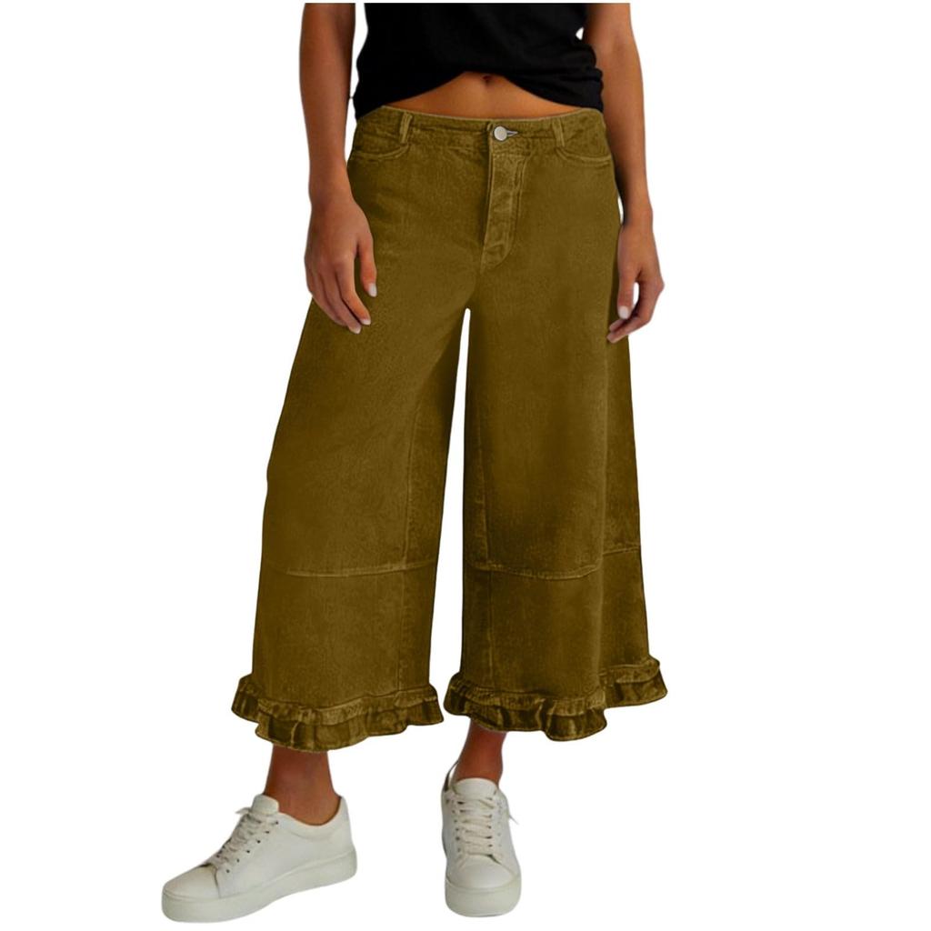 Women's Washed Denim Wide Leg Loose Nine Quarter Lace Jeans