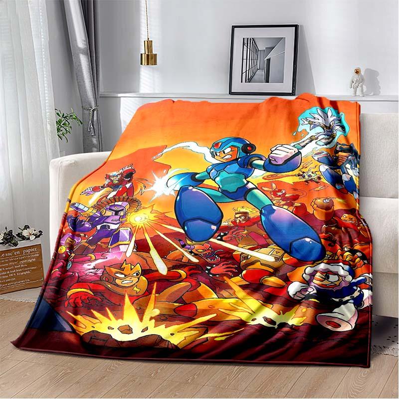 Mega Man Anime Print Flannel Throw Blanket Soft Warm Bed Cover for Kids Bedroom Sofa Home Decor Gift