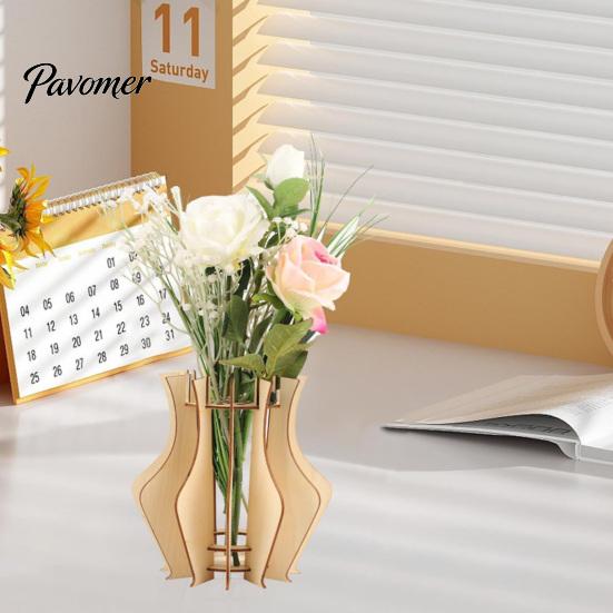 Eco Friendly Wood Decor Wooden Puzzle Flower Vase, Arrangement Display Stand for Placing Flowers & Interlocking Vase Artificial Flowers, Suitable