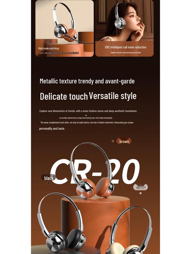 CR-20 Retro Bluetooth 5.4 Over-Ear Headphones - Myllard Metal Design with Super Long Battery Life