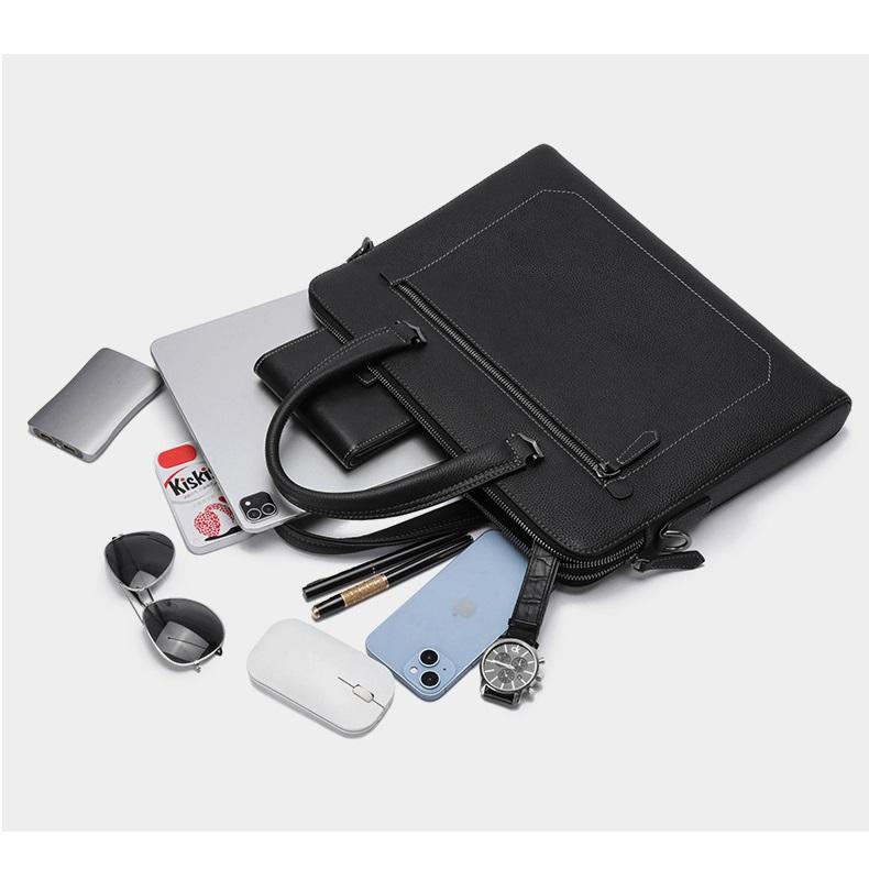 Men Large Capacity Genuine Leather Briefcase Business Handbag Crossbody Shoulder Messenger Bag