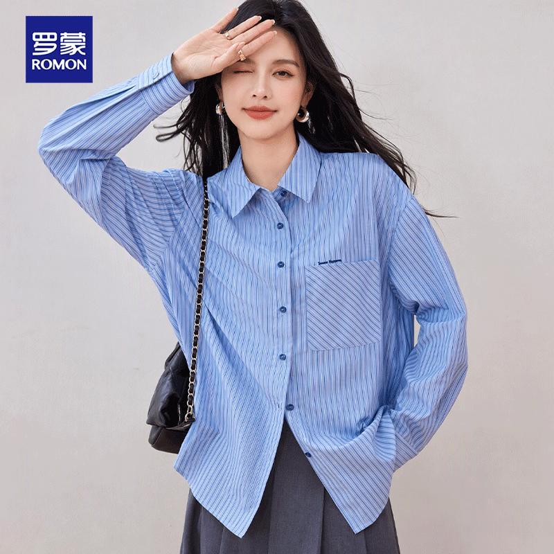 ROMON Women's Casual Striped Long-Sleeve Shirt
