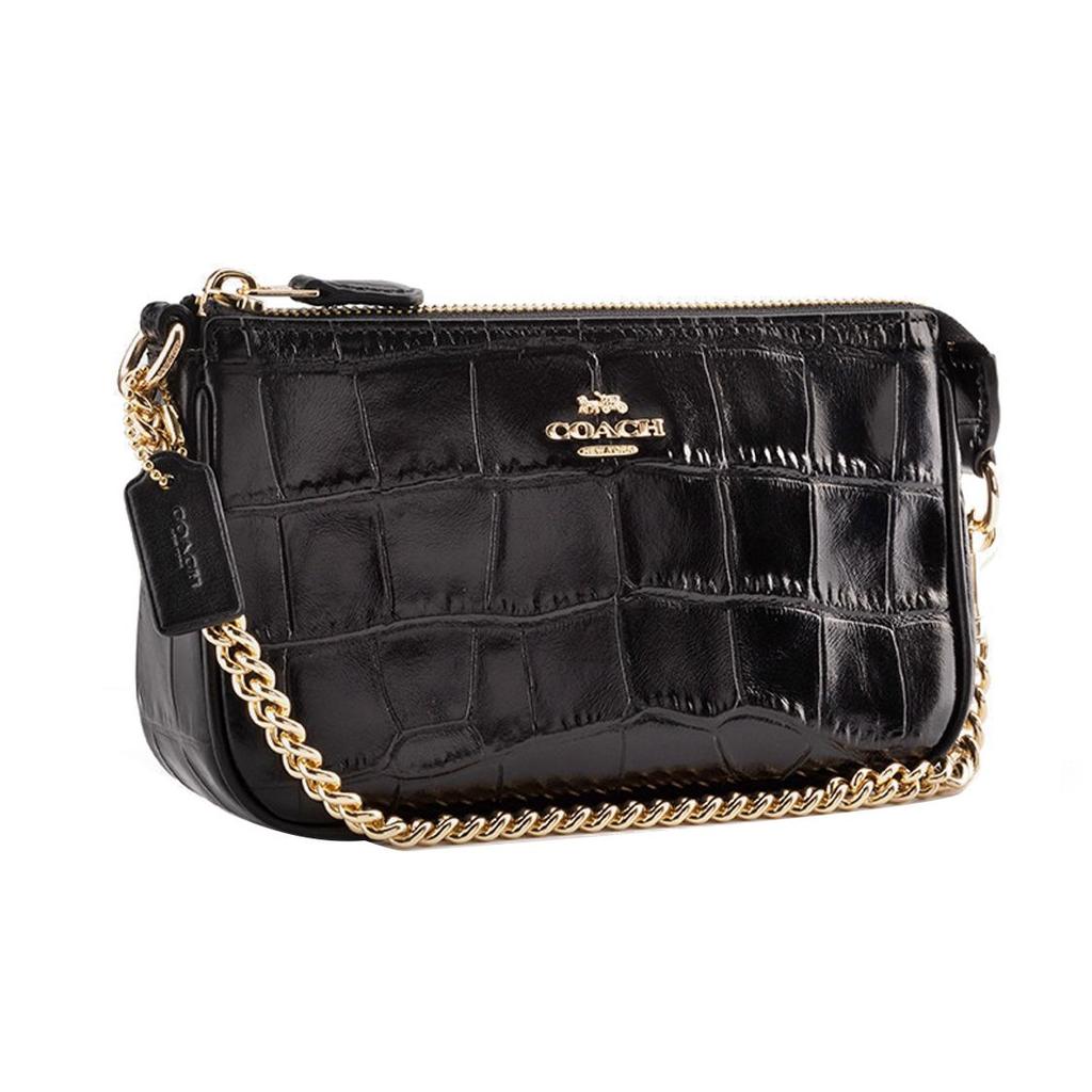 Coach Pochette 19 Pelle Coccodrillo Stampata Borsa a Mano Donna Clutch Nera 87857-IMBLK