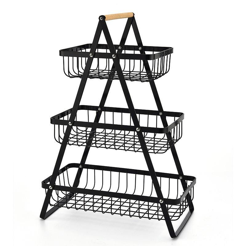 Detachable Double-Layer Wrought Iron Fruit and Snack Basket for Kitchen Countertop Storage