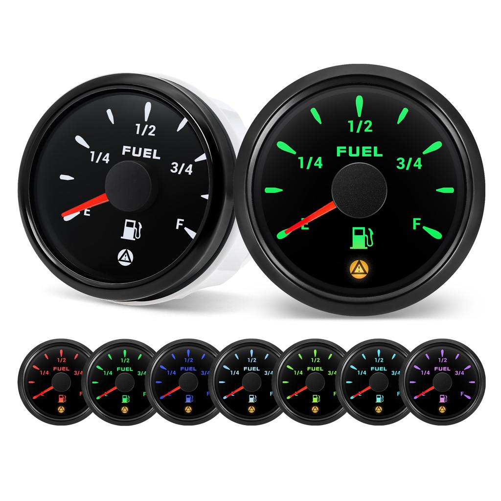 7 Color Backlight 52mm Fuel Level Gauge With Flashing Alarm 0-190ohm 240-33ohm 0-90ohm Oil Tank Meter Digital pointer Gauge