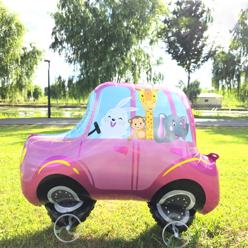 Large Size 4D Dinosaur Dog Cat Standing Foil Balloons Animals Walking Balloon With Wheel For Kids Birthday Party Decoration