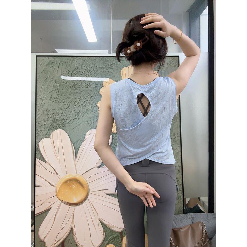 

Реальное фото Ощущение льда Нейлон Быстросохнущий Жаккардовый Жилет Приталенный Йога Накидка Спортивный Без рукавов Дышащий Легкий Полый Красивая спина Real shot blue M