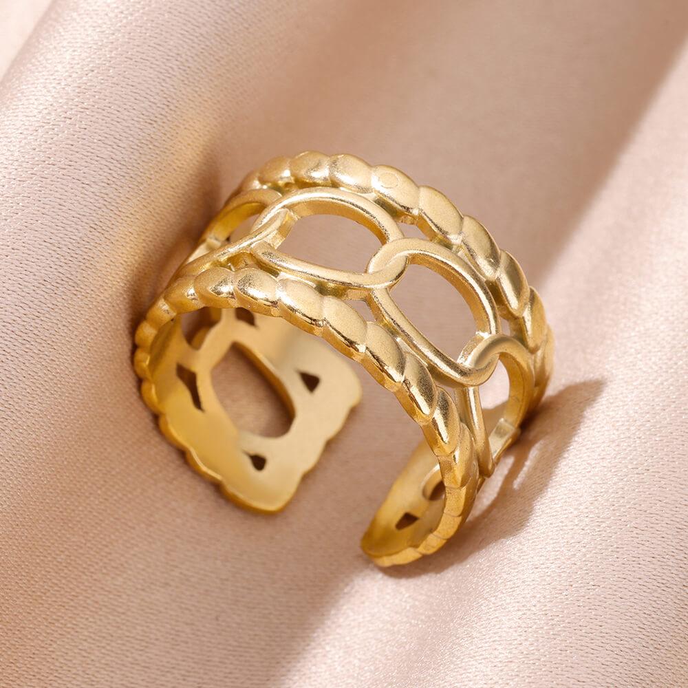 

Vintage Stainless Steel Ring for Women Gold Color Wide Open Finger Rings Female Aesthetic Jewelry Accessories Gift Anillos Mujer Size 7-open