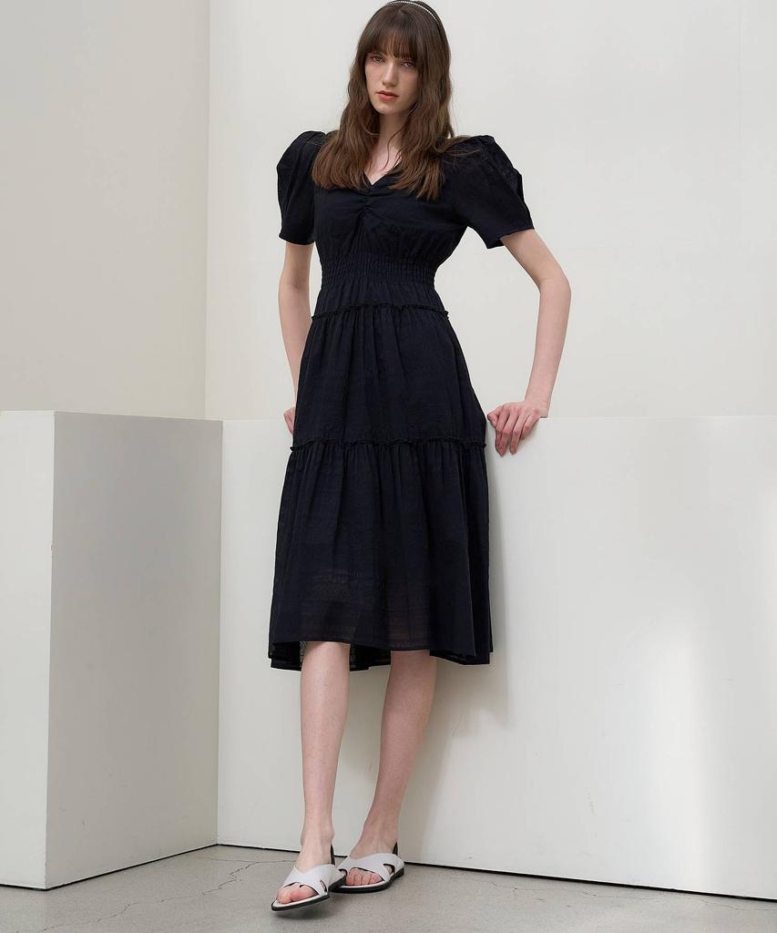 MITTE Poplin Shirring Dress_Black
