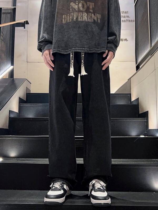 Dingfengbaoluo Men's Retro Straight Wide-Leg Casual Pants