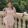 Summer Floral Dress Women High Waist Mini Dress Square Neck Off Shoulder Female Casual Dress