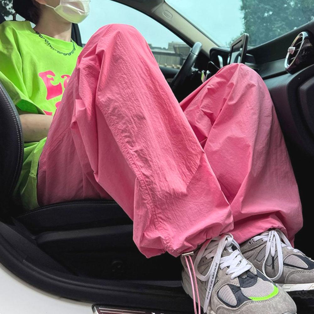 Y2K menns klær Grønne sommer Oversized svette Bredt ben Cargo Ice Silk Quick Dry Track Bukser Joggebukser Bukse Dame Koreansk 2023