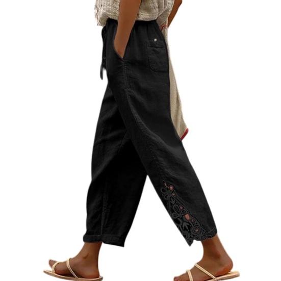 Women Pants, Drawstring Adjustable Waistband High Waist Summer Pants, Pure Color Loose Fit Casual Trousers for Travel Work School Daily Wear