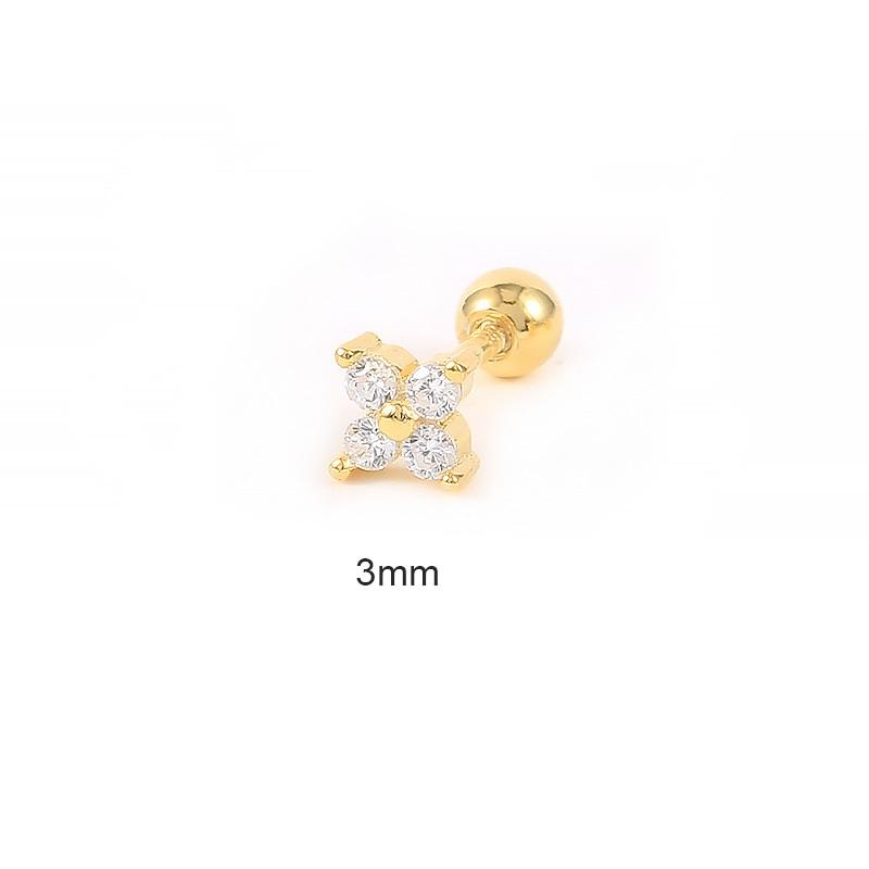 New Dainty 925 Sterling Silver Flower Zirconia Screw Stud Earring Fashion Piercing Jewelry