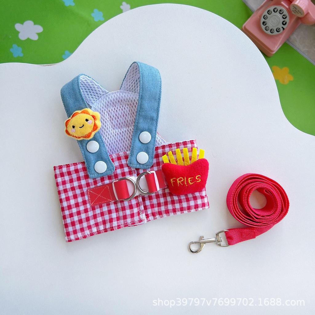 Original Spring, Summer and Autumn Pet Clothing Chest and Back Traction Rope Cat Dog Clothing Hat French Fries Traction Out Suit
