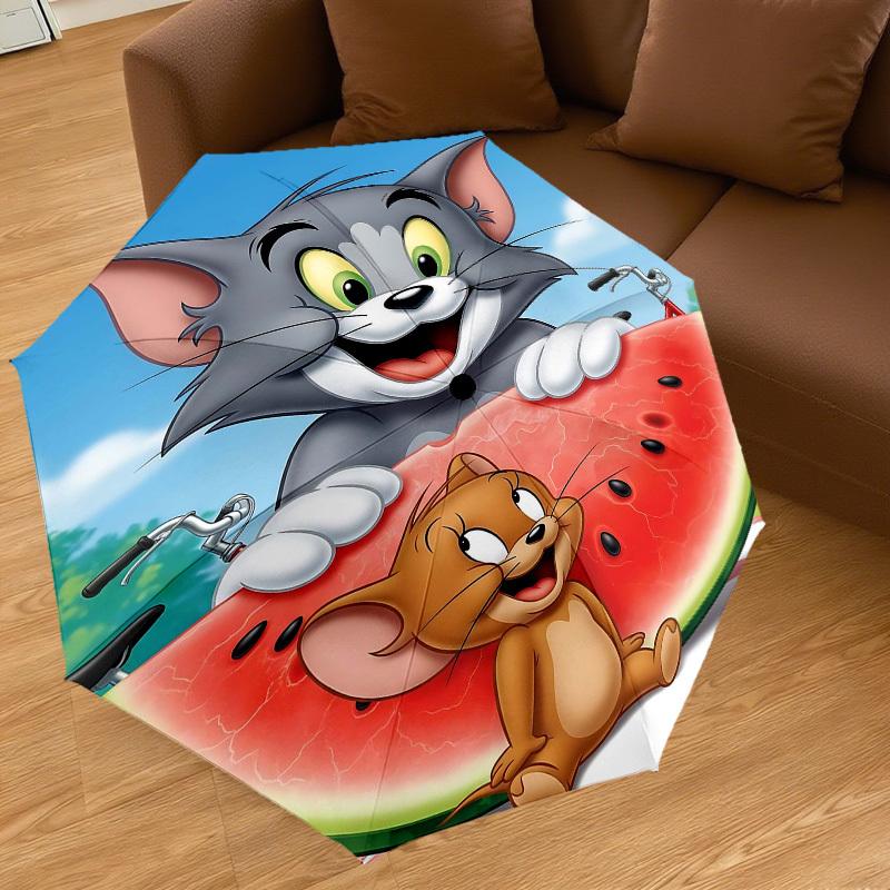 1pc Tom and Jerry Watermelon Automatic Open/Close Umbrella Compact Folding Umbrella with 8-Rib Shaft Lightweight Esign, for Women/Men1165A