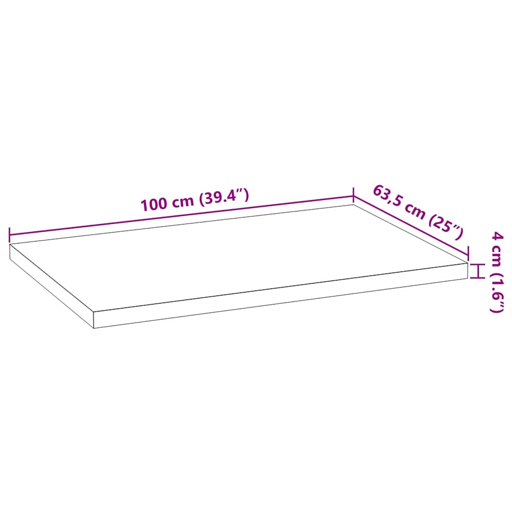Kitchen Worktop 100 x 63.5 x 4 cm Solid Oak Rectangular