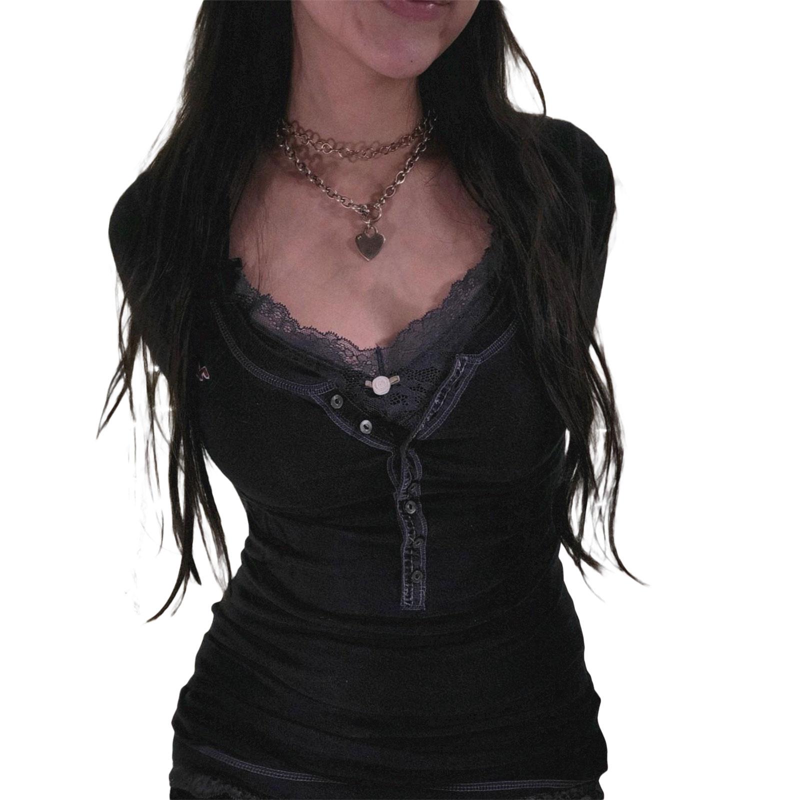 

Женская осенняя тонкая футболка, контрастного цвета с длинным рукавом и V-образным вырезом, повседневная одежда L чёрный