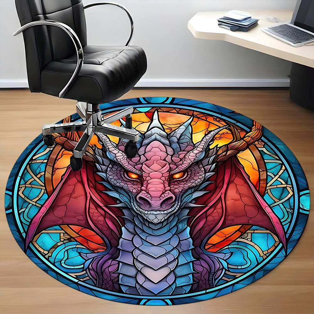 1pz Tappeto Rotondo in Vetro Colorato Drago per Ufficio, Sotto Sedie da Ufficio Camera da Letto Soggiorno Decorazione per la Casa, Decorazione Stanza