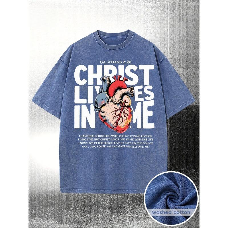 European sizes Men's T-Shirt, This T-Shirt Features Religious Text with a Heart Graphic, Perfect for Christian Faith Expression