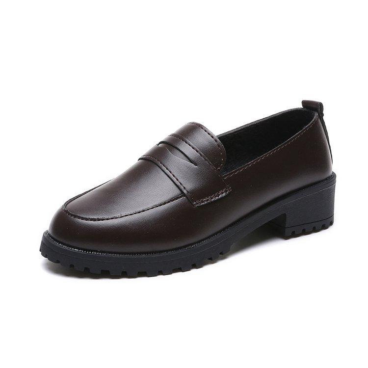 Pointed mid-heel leather shoes women's Japanese uniform shoes college style black-brown loafer single shoe leather