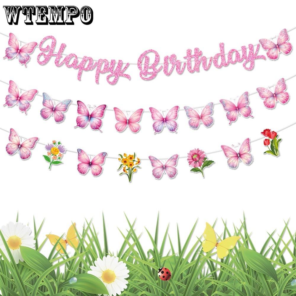 Butterfly-themed Birthday Banner "happy Birthday" Banner Birthday Decoration Atmosphere Arrangement