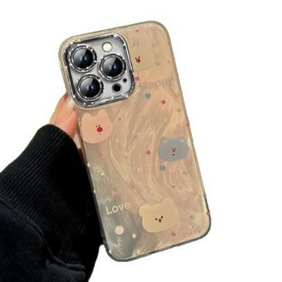 Cartoon Polka Dot Bear Case for Apple 14, 15, 16, 17 Pro Max - Dirt Resistant
