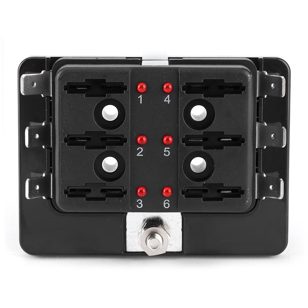 6 Way Blade Fuse Box Holder with LED Safety Indicator Accessories for Car Boat Marine Airplanes