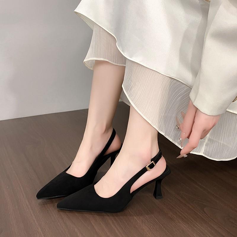 Fashion 2025 Women's Spring New One-strap Stiletto Sandals Women's Stiletto Temperament French Suede High Heels Daily Leisure Plus Size