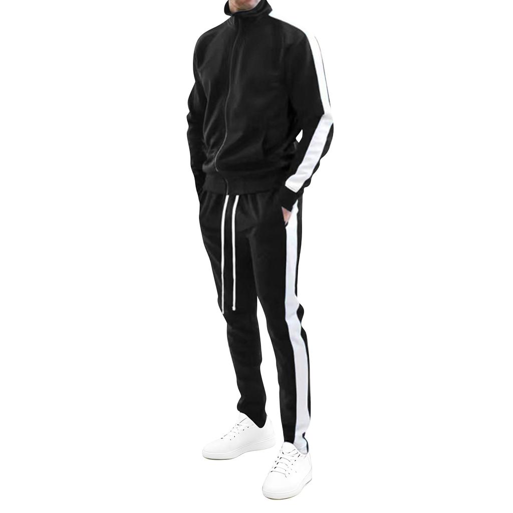 Men's Turtleneck Casual Sportswear Trendy Suit Zipper Jacket Trousers Suit