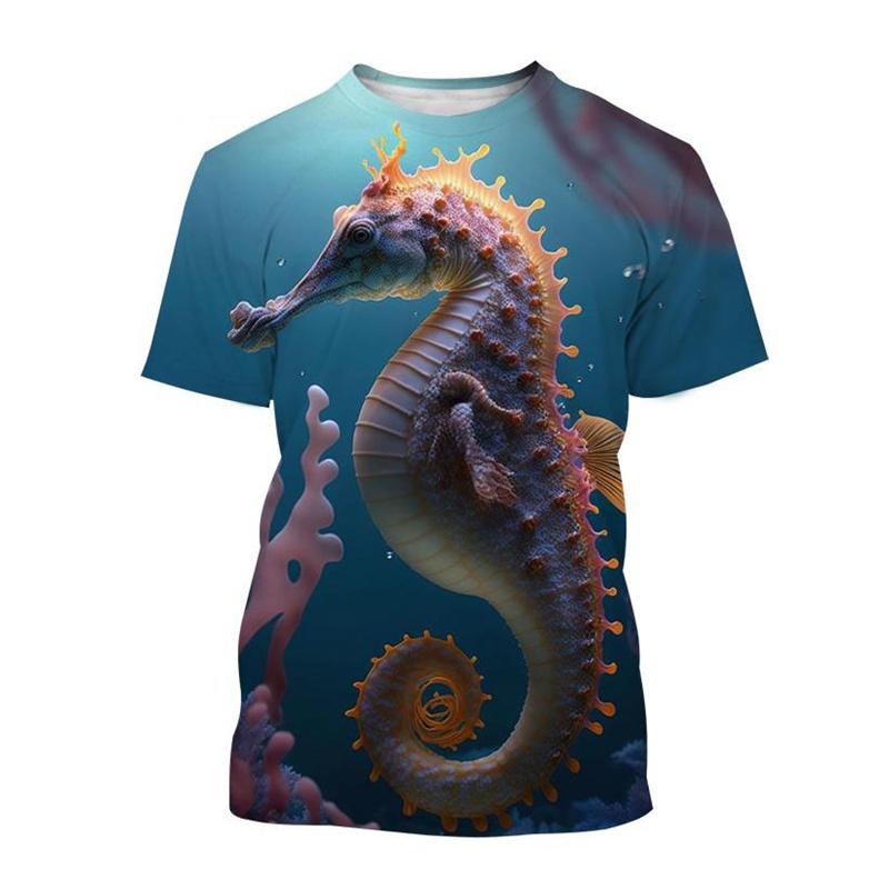 Meerestiere Seepferdchen T-Shirt Herren 3D-Druck Kurzarm Sommer Oberteile T-Shirts Outdoor Freizeit Große Größen T-Shirts Top Damenbekleidung