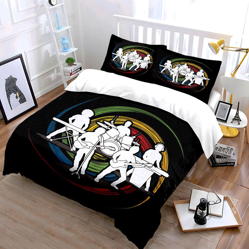 Musikerband Silhouette Design Bettwäsche Bettbezug Set Bettbezug Kissenbezüge  (1*Bettbezug 2*Kissenbezüge, ohne Bettdecke)