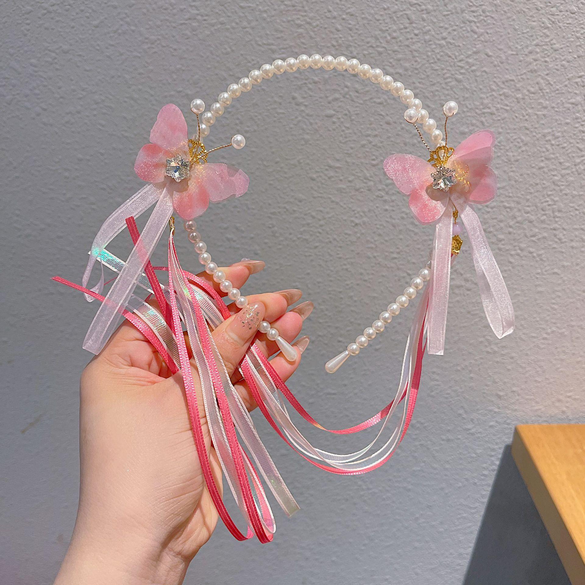 Children s Hanfu Hair Hoop Antique Girl s Chinese Style Headband Pearl Bow Tassel Hair Card Ancient Dress Headwear Plastic