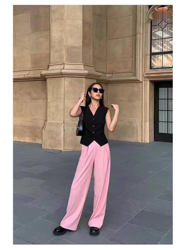 2025 Spring Elegant Collarless Single-Breasted Polyester Cardigan Vest with Pockets for Women - Commuter Style