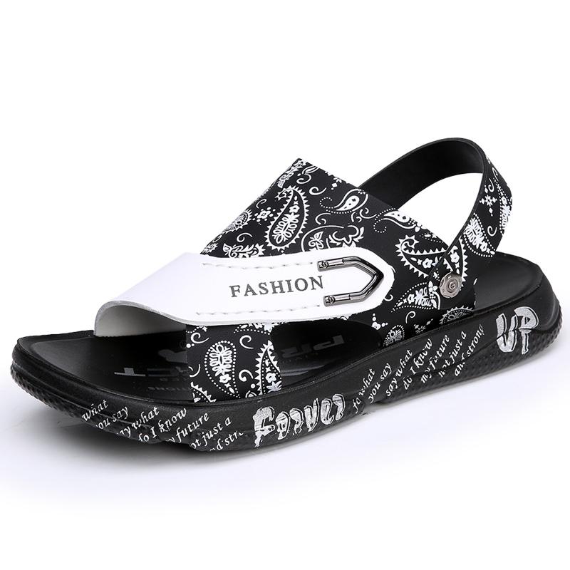 

Летние мужские туфли на плоской подошве, трендовые сандалии с принтом, пляжная обувь, повседневная универсальная обувь для поездок на работу, сандалии на мягкой подошве, дышащие 44 чёрный