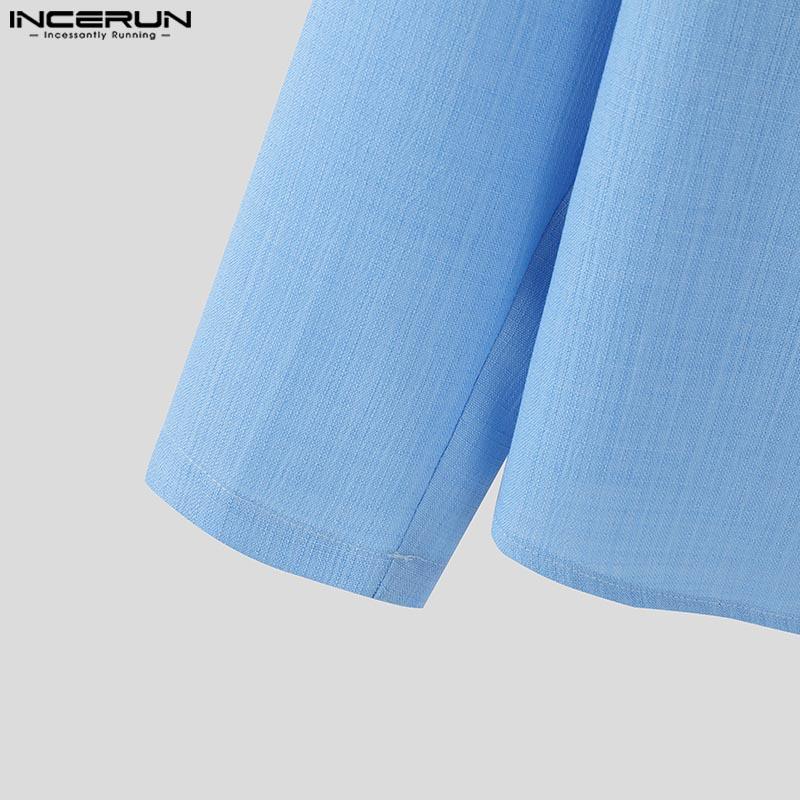 INCERUN Pánské košile s dlouhým rukávem, knoflíky, vrstvené, ležérní, volné, nepravidelný plášť