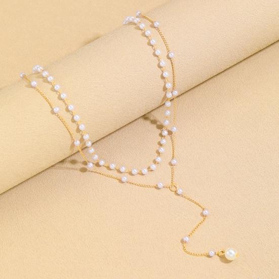 Golden Faux Pearl Necklace for Women Double Layer Faux Pearl Beaded Chain Choker for Birthday Wedding Anniversary Gifts