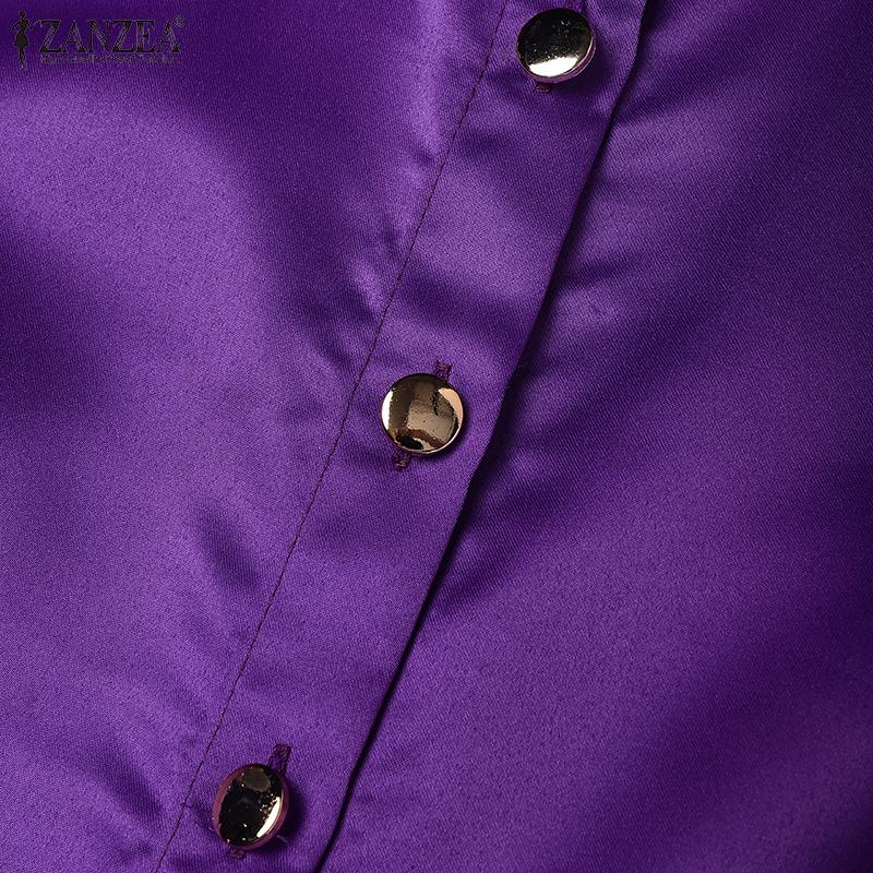 ZANZEA Women Casual Stand Collar 3/4 Sleeve Loose Long Dress