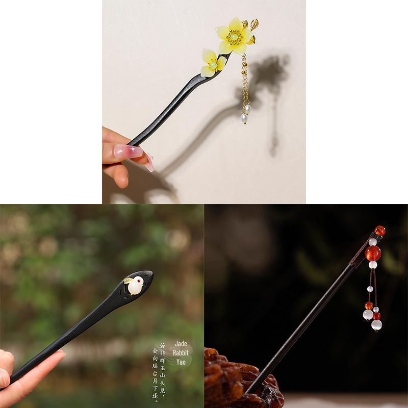 Imitation Ebony Hairpin Holder: Ancient Style Hanfu Hair Accessory, Qipao Ornament Gift for Women