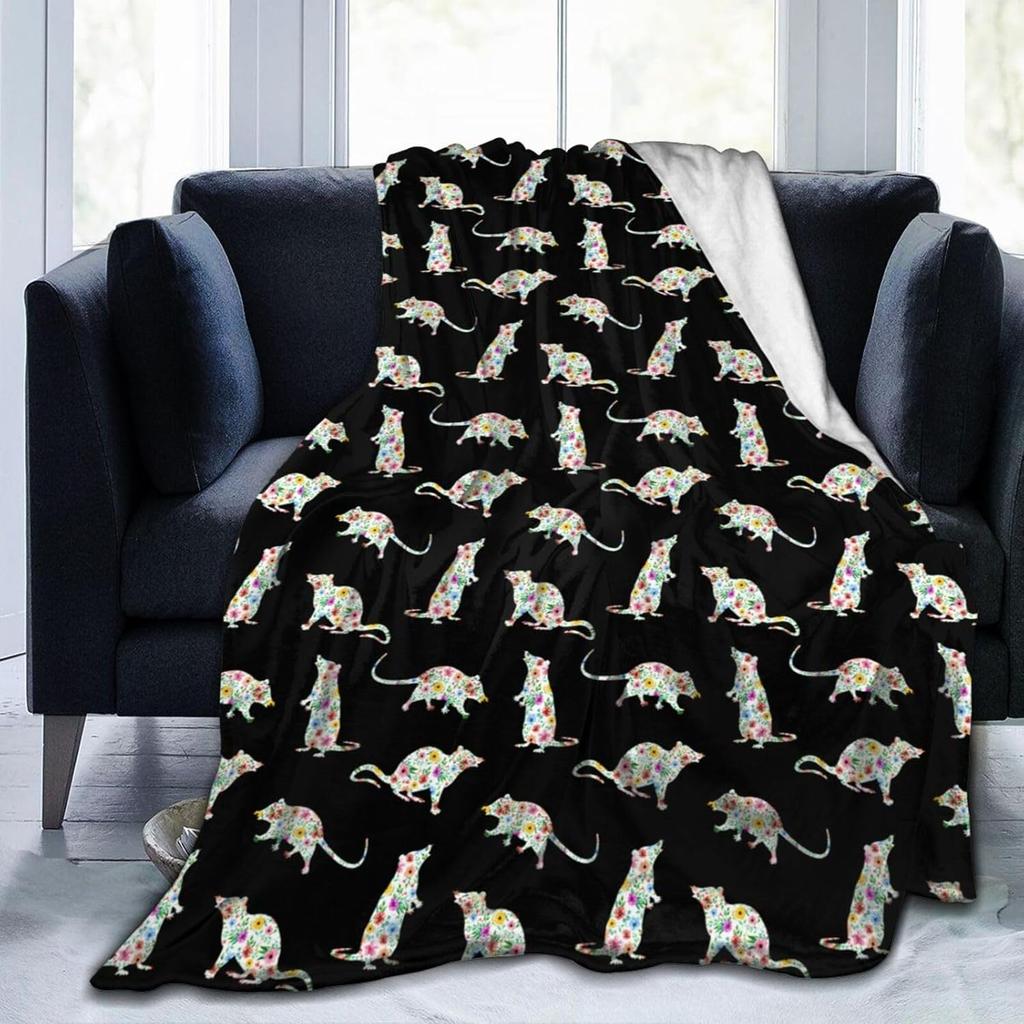 Opossum Blanket Possums Blanket Possum Gifts Black Throw Stuffed Animal for Travelling Camping Soft Birthday Gifts for Women Men