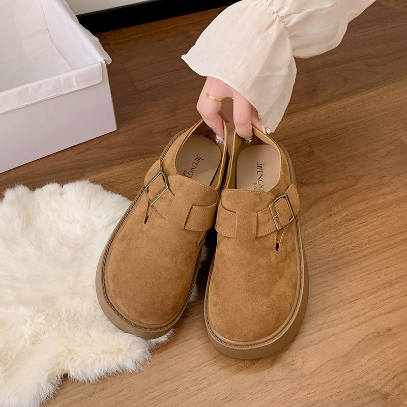 

Faux leather thick-soled all-inclusive Birkenstocks for women s 2025 spring and autumn new heightening women s shoes, one pedal, loafer single shoes 40