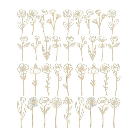 Trä Vildblomma Dekor Färgbar Blommig Utskärningar Skyltar med Stam Boho Träblomma Bukett för Hem Födelsedag Helgdag Konst DIY Barnkammare Sovrum Dekoration