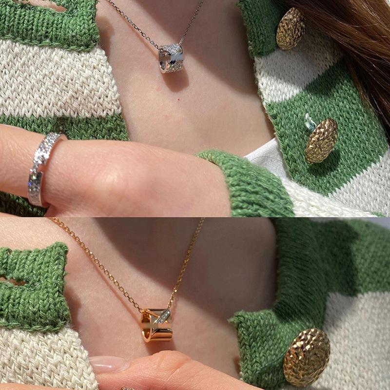 Shangjia 2025 Diamond Cross Cylinder Necklace - Elegant & Versatile Fashion Statement